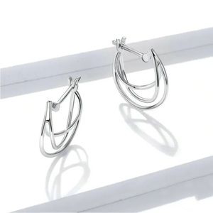 New Sterling Silver Triple Strand Infinity Huggies